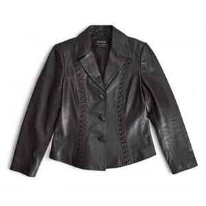 Dana Buchman Women’s Dark Brown Leather Jacket Size 4 Petite